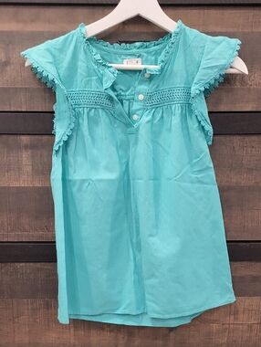 J. Crew Factory Turquoise Ruffle Sleeve Cotton Blouse